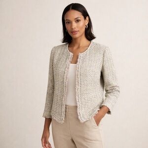 BANANA REPUBLIC Tweed Fringe Cropped Blazer Open Jacket Size 8